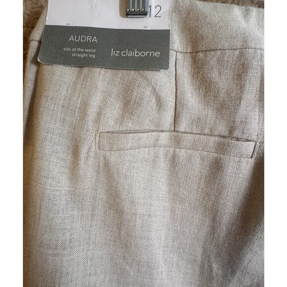 Liz Claiborne Audra Sz 12 Beige 100% Linen Cuffed Trouser Pants Beach Career NWT - Picture 4 of 16